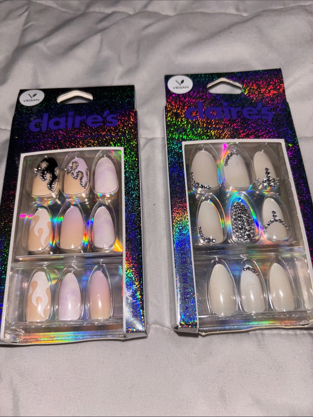 Claire's Nude & Ivory Decorative Press-On Nail Sets with Rhinestones - 2 Pack